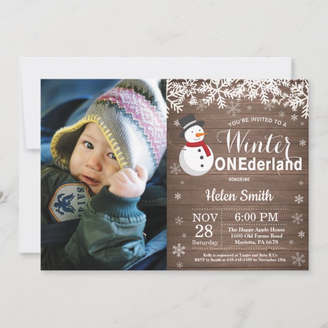 Vinter Onederland Rustik Snorman 1-årsdag Inbjudningar (Framsida)