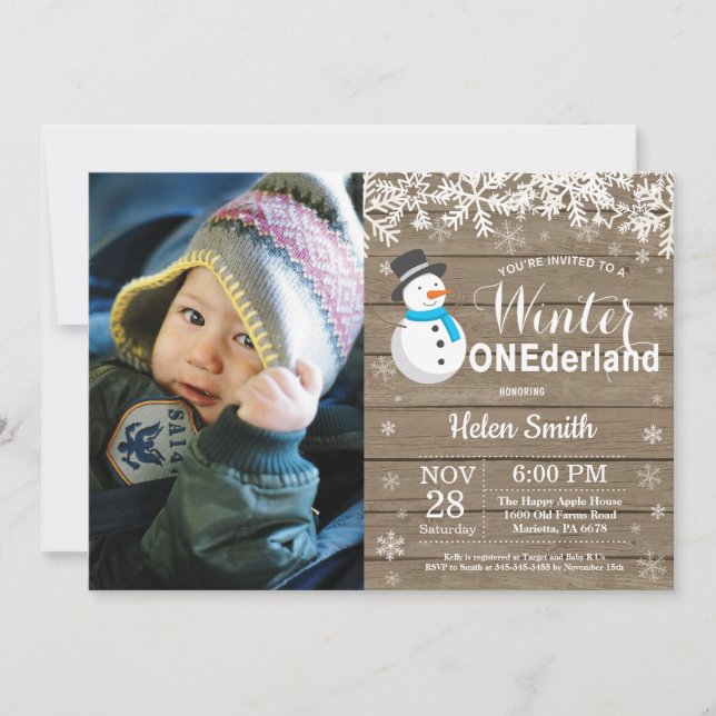 Vinter Onederland Rustik Snorman Pojke 1-årsdag Inbjudningar (Framsida)