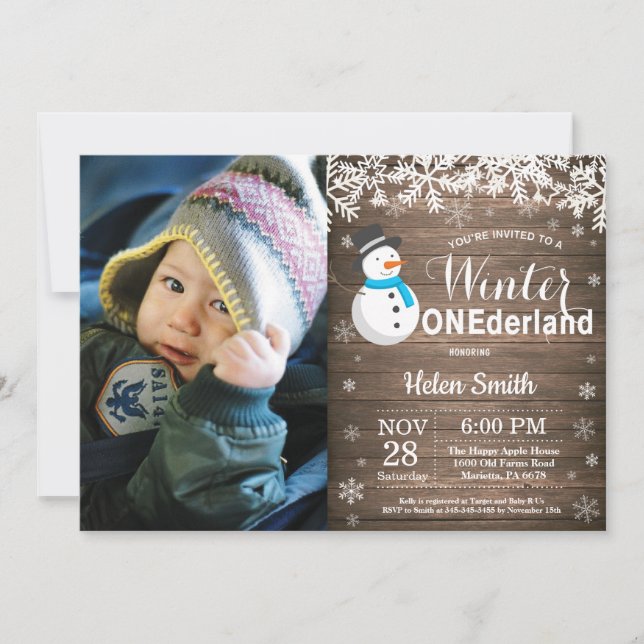 Vinter Onederland Rustik Snorman Pojke 1-årsdag Inbjudningar (Framsida)