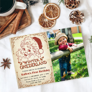 Vinter Onederland Santa Retro Jul Photo Inbjudningar