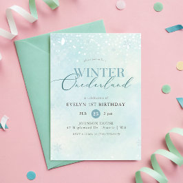 Vinter Onederland Silver Glitter Bebis 1-årsdag Inbjudningar
