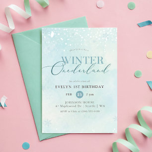 Vinter Onederland Silver Glitter Bebis 1-årsdag Inbjudningar