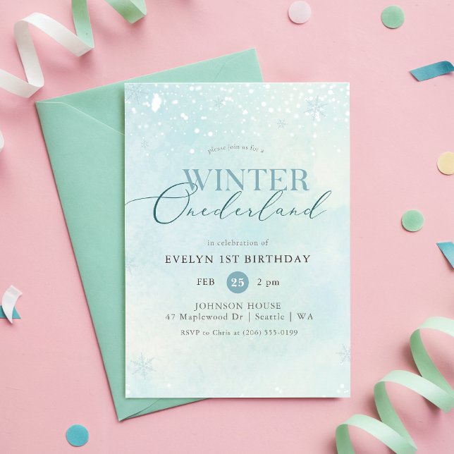 Vinter Onederland Silver Glitter Bebis 1-årsdag Inbjudningar (Skapare uppladdad)
