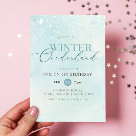 Vinter Onederland Silver Glitter Bebis 1-årsdag Inbjudningar
