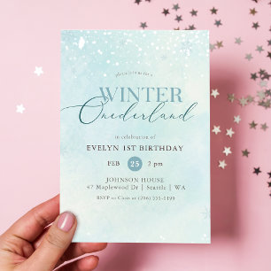 Vinter Onederland Silver Glitter Bebis 1-årsdag Inbjudningar