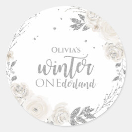 Vinter Onederland Silver Glitter Blommig Runt Klistermärke