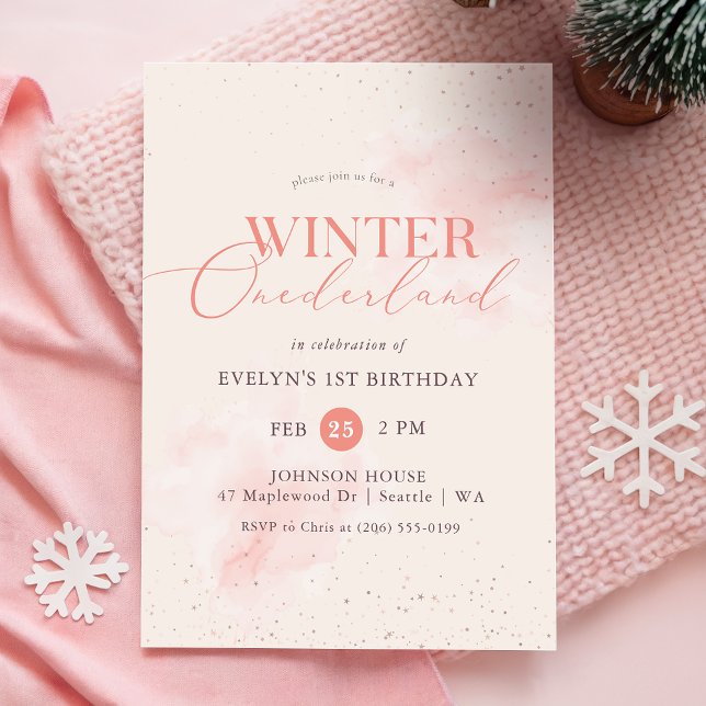 Vinter ONEderland Silver Rosa Glitter 1-årsfirande Inbjudningar (Skapare uppladdad)