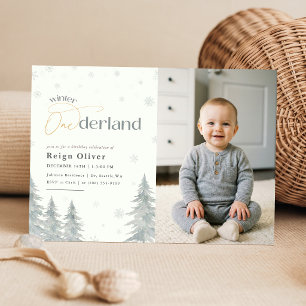 Vinter Onederland Silver Snöflinga 1-årsdag Inbjudningar