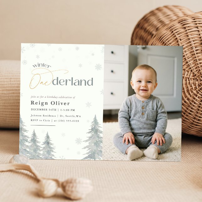 Vinter Onederland Silver Snöflinga 1-årsdag Inbjudningar (Skapare uppladdad)
