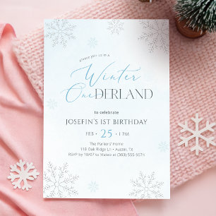 Vinter Onederland Silverblå Glitter 1-årsdag Inbjudningar