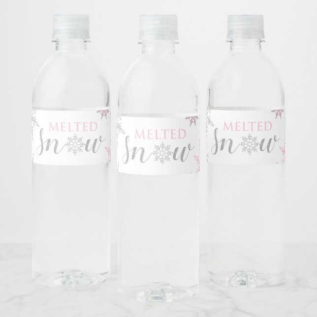 Vinter Onederland Smält Snö Rosa Silver Vattenflaska Etikett (Flaskor)