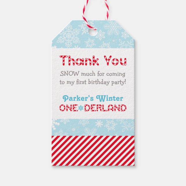 Vinter ONEderland Snö Mycket Godis Rand Presentetikett (Framsidan)
