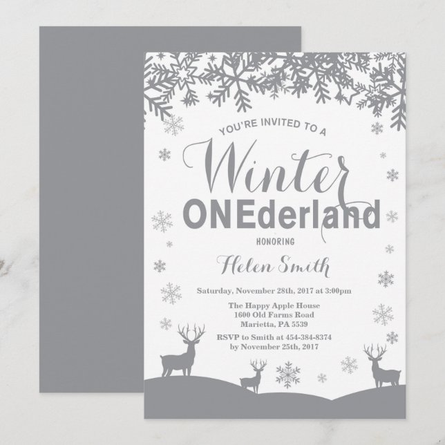 Vinter Onederland Snöflinga 1-årsfest Inbjudningar (Fram/baksida)
