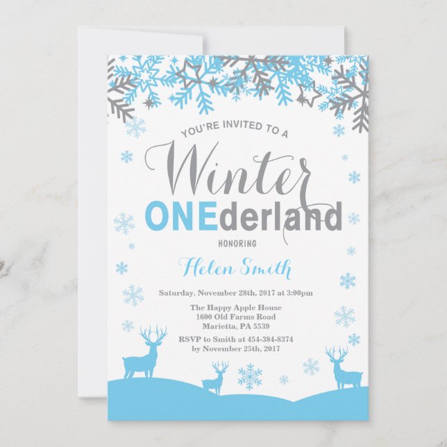 Vinter Onederland Snöflinga Pojke 1-årsdag Inbjudningar (Framsida)