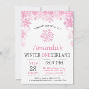 Vinter Onederland Snöflinga Rosa Flicka 1-årsdag Inbjudningar