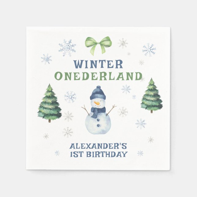 Vinter Onederland Snöman 1-årsdag  Pappersservett (Framsidan)