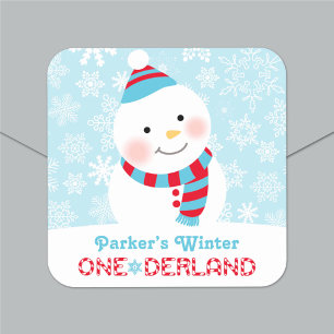 Vinter ONEderland Snöman Snöflinga Fyrkantigt Klistermärke