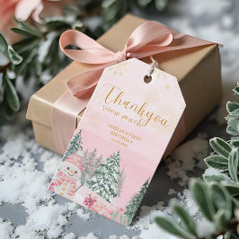 Vinter ONEderland Snömannen flicka födelsedag rosa Presentetikett