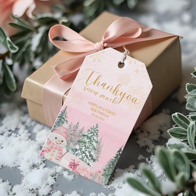 Vinter ONEderland Snömannen Flickans Födelsedag Ro Presentetikett (Skapare uppladdad)