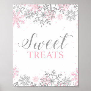 Vinter Onederland söta gods Pink Silver Poster