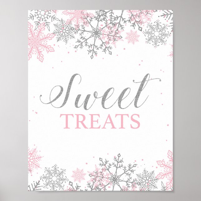 Vinter Onederland söta gods Pink Silver Poster (Framsidan)