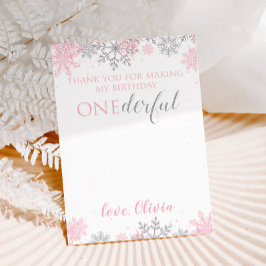 Vinter ONEderland Tack rosa Silver Snöflingor Kort