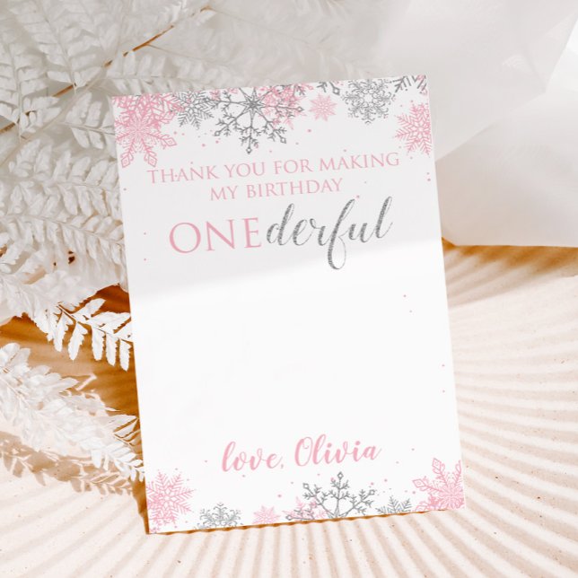 Vinter ONEderland Tack rosa Silver Snöflingor Kort (Skapare uppladdad)
