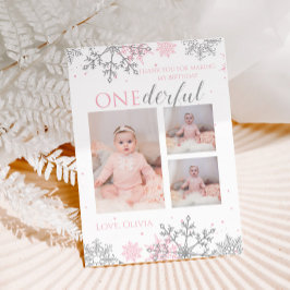 Vinter ONEderland Tack rosa Silver Snöflingor Kort