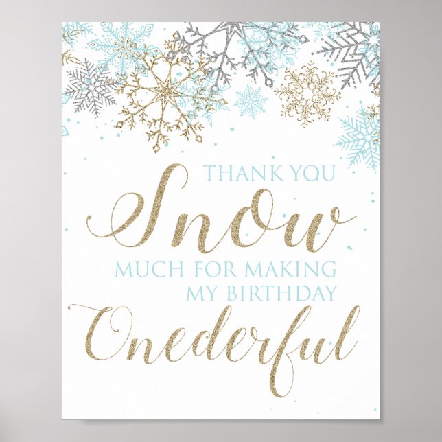 Vinter Onederland Tacksamhetsskylt Blå Poster (Framsidan)