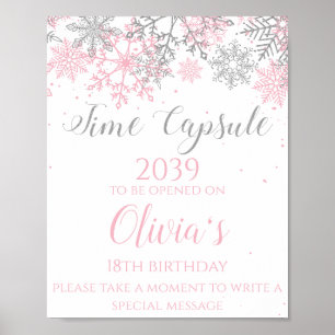 Vinter ONEderland Tidskapsel Skylt Rosa Silver