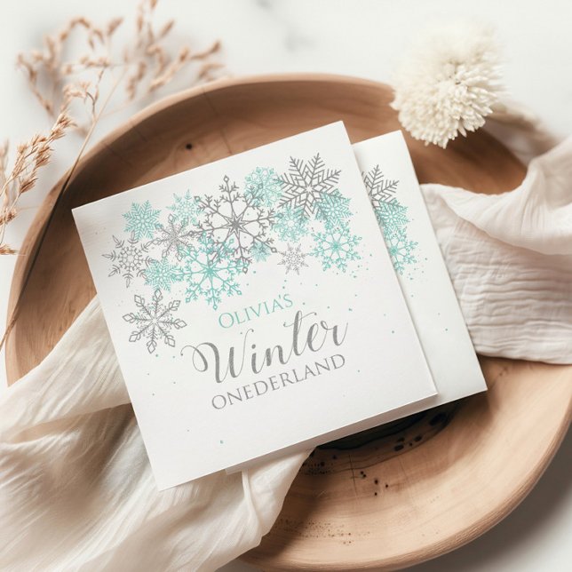 Vinter Onederland Turkos Silver Första Födelsedag Pappersservett (Skapare uppladdad)