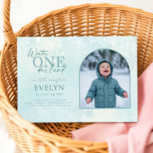 Vinter ONEderland valvfoto Första födelsedagen Inbjudningar