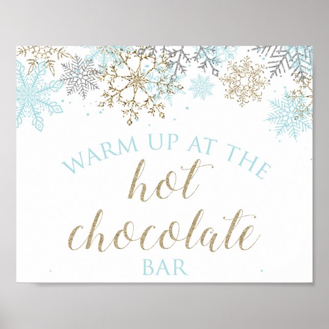 Vinter Onederland Varm Kakao Barskylt Blå Guld Poster (Framsidan)
