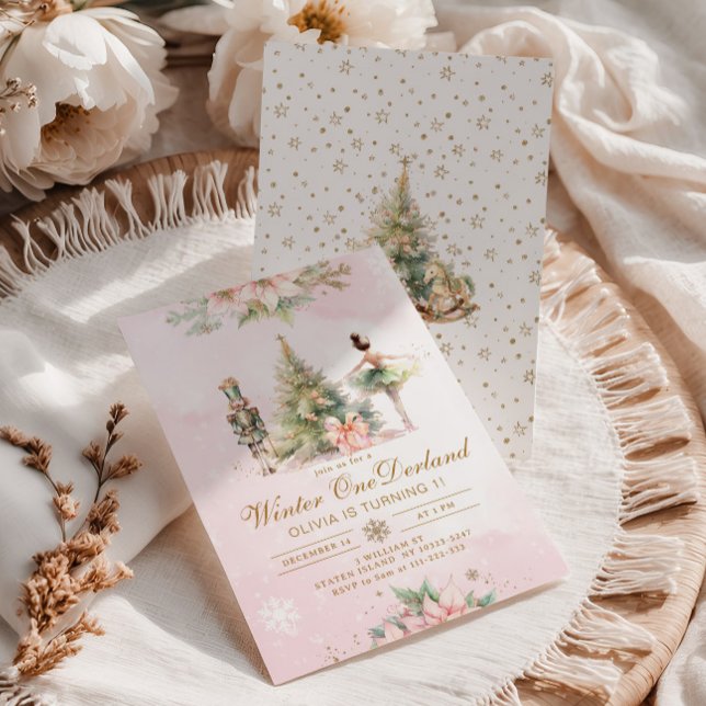 Vinter Onederland Whimsical 1-års födelsedag Brune Inbjudningar (Skapare uppladdad)