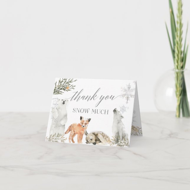 Vinter Onederland Woodland Animal Birthday Foltyde Tack Kort (Framsida)