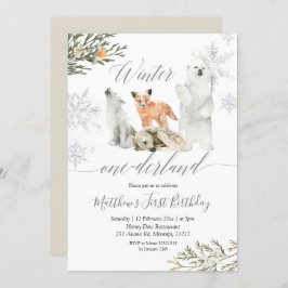 Vinter Onederland Woodland Animal Birthday Inbjudningar