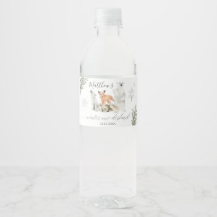 Vinter Onederland Woodland Animal Birthday Vattenflaskor Etikett