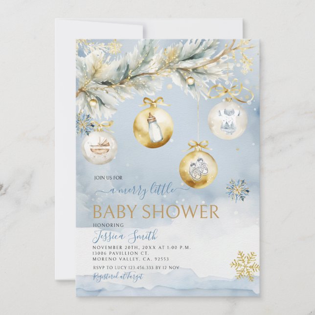 Vinter Ornament Merry Little jul Baby Shower Inbjudningar (Framsida)