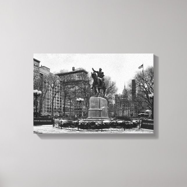 Vinter på NYC:s Union Square 001 Black White Canvastryck (Framsida)