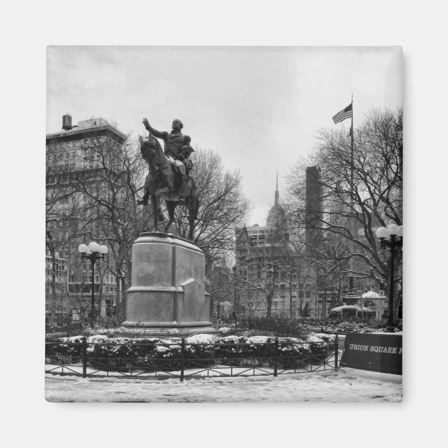 Vinter på NYC:s Union Square 001 Black White Magnet (Framsidan)