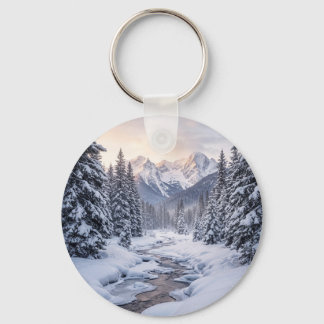 Vinter på snöig berg nyckelring