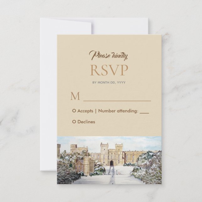 Vinter på Windsor Castle bröllopssvar RSVP OSA Kort (Framsida)