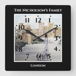 Vinter på Windsor Castle landskapsmålning svart Fyrkantig Klocka