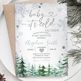 Vinter Pastel Blue Snowflake Forest Baby Shower Inbjudningar