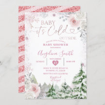 Vinter Pastel Rosa Snowflake Blommigt Baby Shower