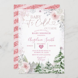 Vinter Pastel Rosa Snowflake Blommigt Baby Shower Inbjudningar