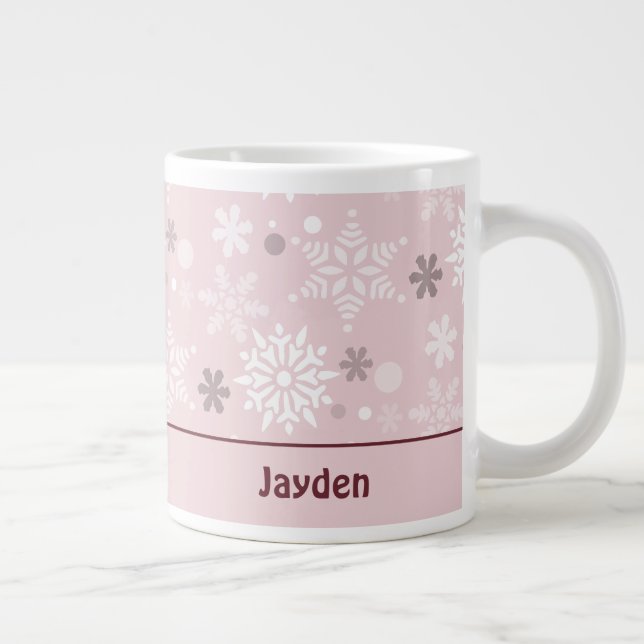 Vinter Pastel Rosa Snowflake-julsäsong Jumbo Mugg (Höger)