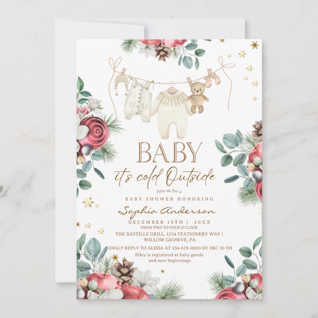 Vinter Pastell Blommor Utomhus Baby Shower  Inbjudningar (Framsida)