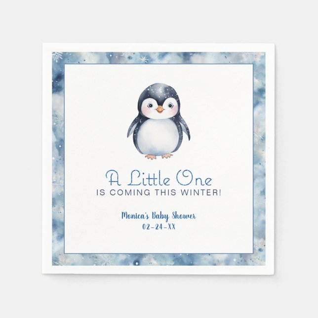 Vinter Penguin Baby Shower Napkins Pappersservett (Framsidan)