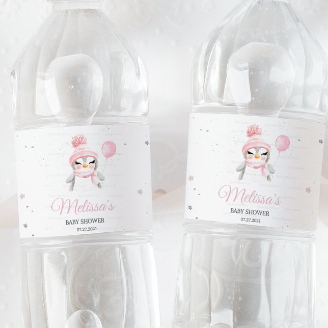 Vinter Penguin babydusch Vattenflaskor Etikett (Winter penguin baby shower water bottle label, penguin theme water bottle labels, personalized pengu)